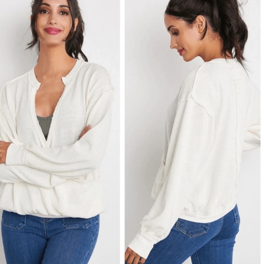 We The Free Anyway Plunge Crossover Sweater in Gardenia Colorway